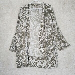 Chicos Travelers Women Leaf Cardigan Size 3 US 16 18 White Green Slinky Stretchy